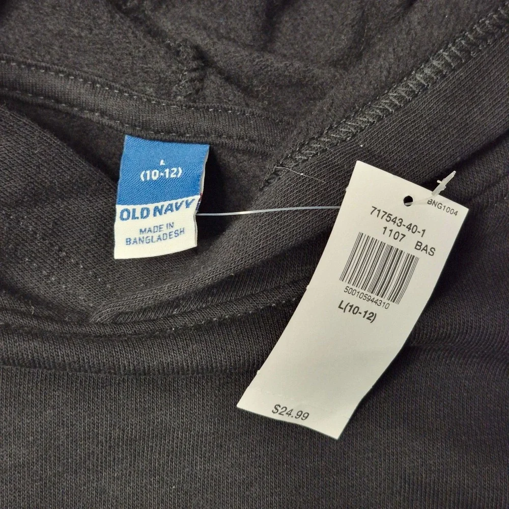 Old Navy Kids Pullover Hoodie Solid Black‎ Blank Wardrobe Staple NWT L 10/12
